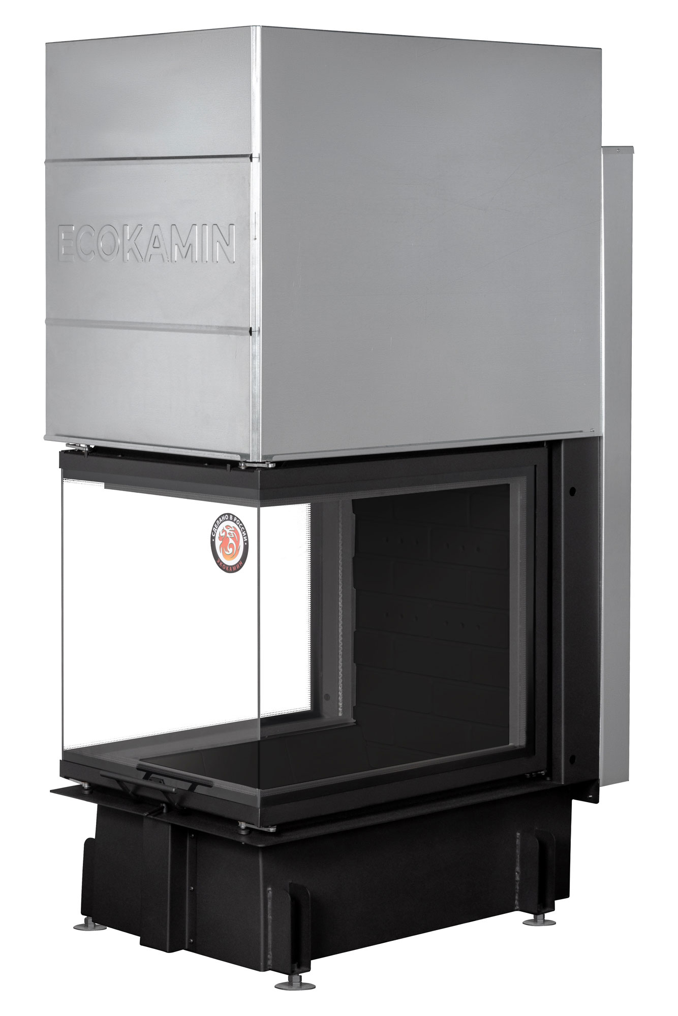 Топка ДЕЛЬТА 800B три стекла принтинг подовое горение черный шамот