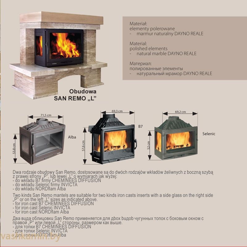 Облицовка San Remo с мраморной балкой