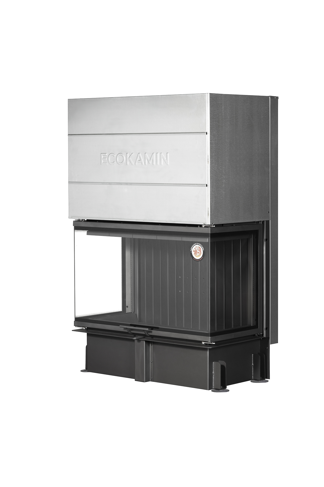 Топка ДЕЛЬТА 1000PВV три  стекла принтинг подовое горение черный шамот вертикальная ламель