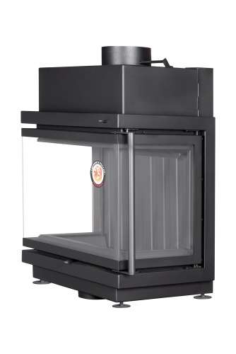Каминная топка Экокамин АЛЬФА 700 три стекла подовая черный/белый шамот