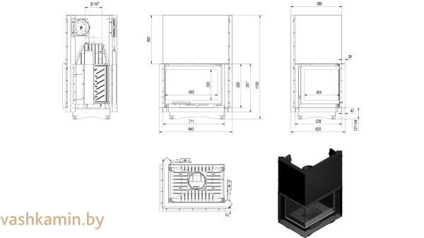 ZUZIA/L/BS/G 16 Угловая каминная топка Kratki