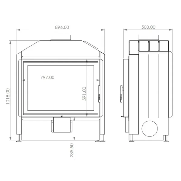 A.caminetti FLAT 80 OPEN SIDE Каминная топка