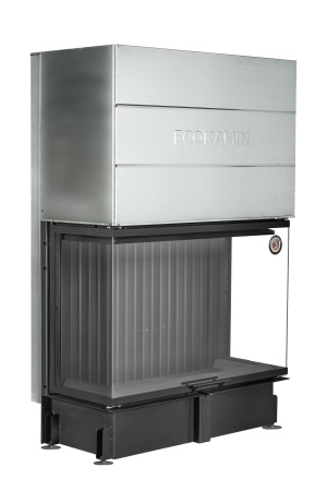 Каминная топка Экокамин ДЕЛЬТА 1200х800х450 PB три стекла подовая черный шамот