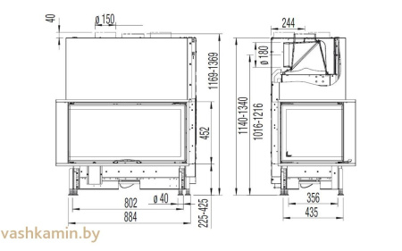 Austroflamm 89x49x45 S 2.0-L Угловая каминная топка