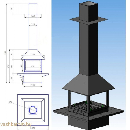 Островной камин CUBE