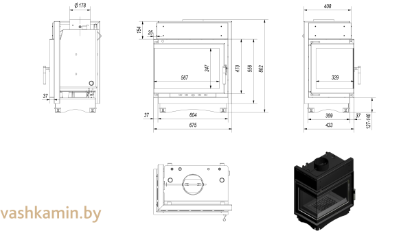 MAJA/PW/BL/12/BS/W каминная топка с водяным контуром