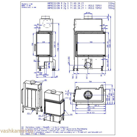 IMPRESSION R/L 2G S 71.60.34.21-угловая каминная топка с черным шамотом