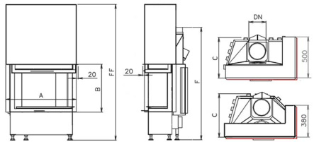 KOBOK Chopok R 90, VD 950*570*500 L/R Каминная топка с подъемом