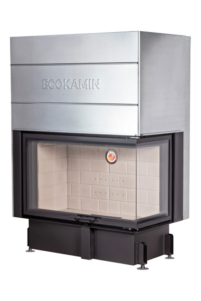 Каминная топка Экокамин ДЕЛЬТА 1000 RPB (2 стекла, правая/левая, принтинг, подовое горение, черный/белый шамот)