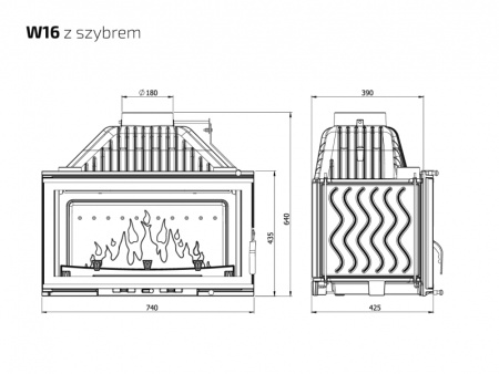 Каминная топка W16 PREMIUM 14,7 кВт KAWMET