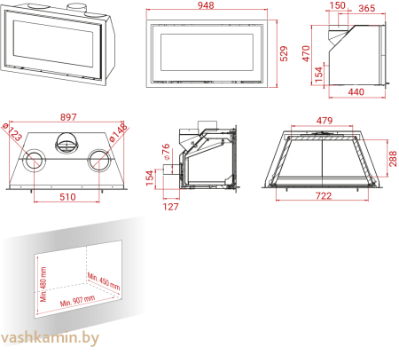 Каминная топка Lotus H470 W Black Magic