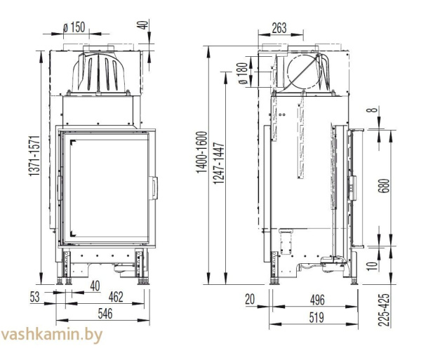 Austroflamm 55x55x68 K Угловая каминная топка
