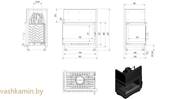 OLIWIA/L/BS 18 Угловая каминная топка Kratki