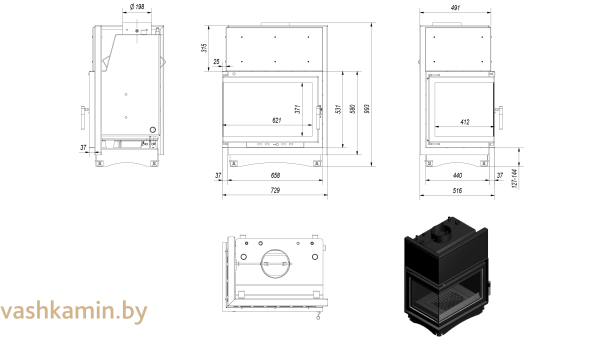 ZUZIA/PW/BL/19/BS/W каминная топка с водяным контуром