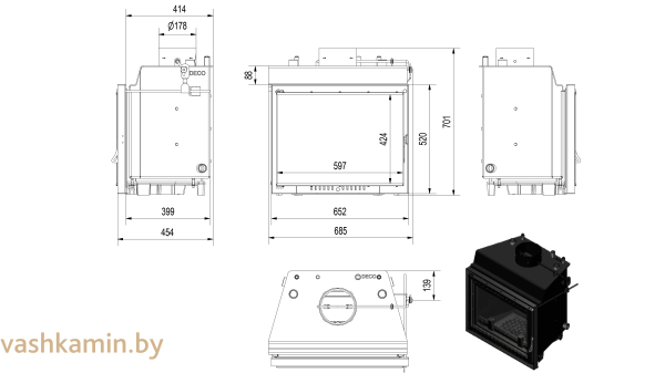 ERYK/PW/10/W/DECO каминная топка с водяным контуром