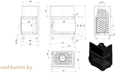 ZUZIA/P/BS/DECO 16 Угловая каминная топка Kratki