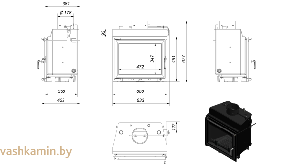 ANTEK/PW/8/W каминная топка с водяным контуром