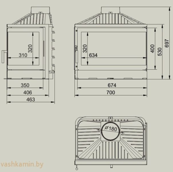 KFD ECO MAX 7 L D с шибером Basic (левая) Угловая каминная топка с шибером