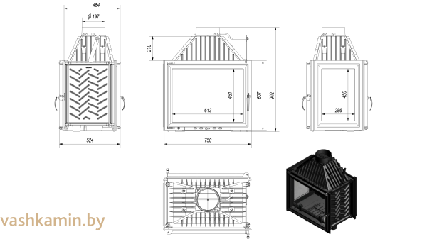 AMELIA/LT 25 Угловая каминная топка Kratki