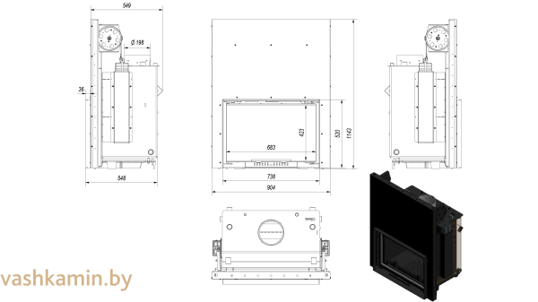 OLIWIA/PW/22/G/W каминная топка с водяным контуром