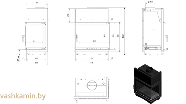 AMELIA/PW/BP/24/BS/W каминная топка с водяным контуром