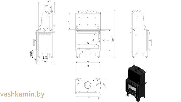 AQUARIO/M/12/PW/W Каминная топка с водяным контуром