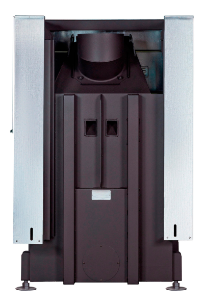 Каминная топка Экокамин ДЕЛЬТА 800 RPB два стекла правая/левая принтинг подовое горение черный/белый шамот