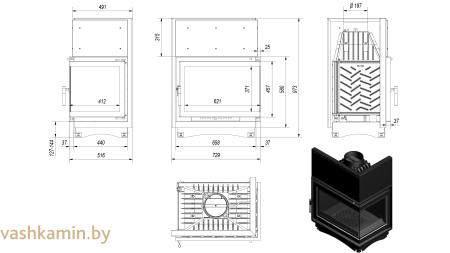 ZUZIA/P/BS 16 Угловая каминная топка Kratki
