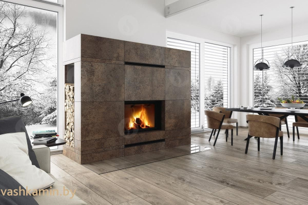 IMPRESSION 2G L 80.60.01 - каминная топка с белым шамотом подъемом и двойным остеклением