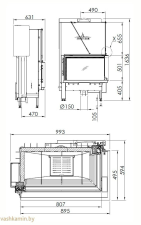 Spartherm Premium V-2R80h черный шамот каминная топка