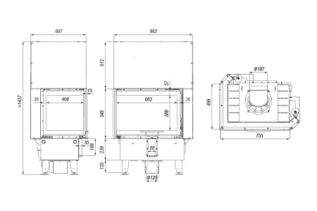 DEFRO HOME INTRA SM BP/BL G  угловая каминная топка