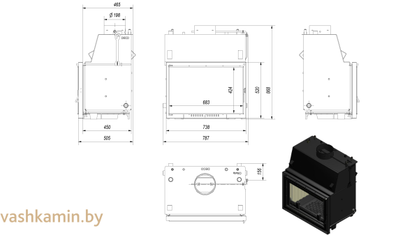 OLIWIA/PW/22/W/DECO каминная топка с водяным контуром