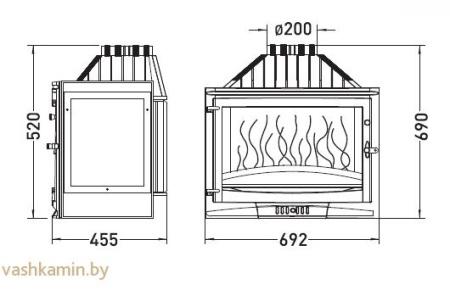 Каминная топка 700 Selenic стекло справа