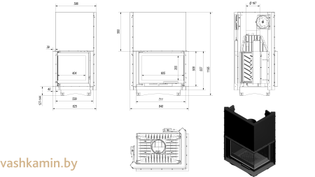 ZUZIA/P/BS/G 16 Угловая каминная топка Kratki