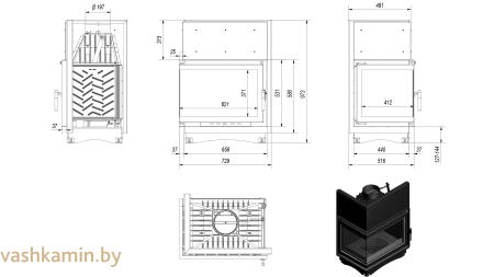 ZUZIA/L/BS 16 Угловая каминная топка Kratki