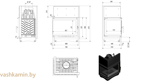 ZUZIA/L/BS 16 Угловая каминная топка Kratki