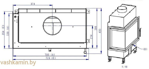 BASIC R/L 2g S 70.44.33.23 - каминная топка угловая