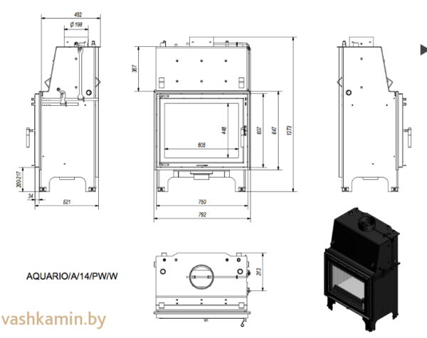 AQUARIO/A/14/PW/W  Каминная топка с водяным контуром