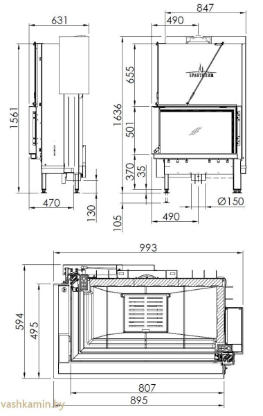 Spartherm Premium V-2L80h черный шамот каминная топка