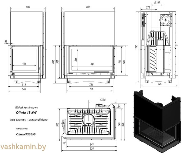 OLIWIA/P/BS/G 18 Угловая каминная топка Kratki