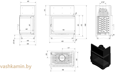 AMELIA/P/BS/DECO Угловая каминная топка Kratki