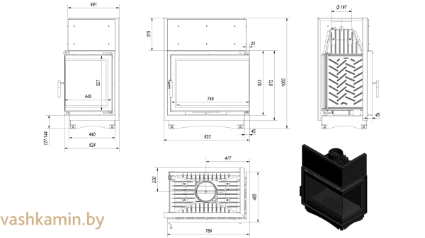 AMELIA/P/BS/DECO Угловая каминная топка Kratki