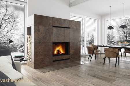 IMPRESSION 2G L 67.60.01 - каминная топка с белым шамотом подъемом и двойным остеклением