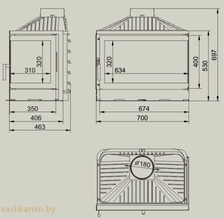 KFD ECO MAX 7 R D с шибером Basic (правая) Угловая каминная топка
