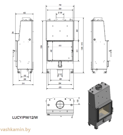 LUCY/PW/12/W каминная топка с водяным контуром
