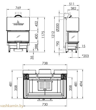 Spartherm Varia AS 3RLh-4S темный шамот каминная топка