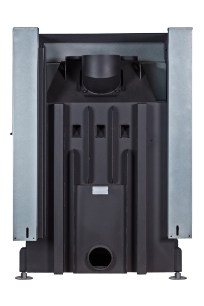 Каминная топка Экокамин ДЕЛЬТА 1000 RPB (2 стекла, правая/левая, принтинг, подовое горение, черный/белый шамот)