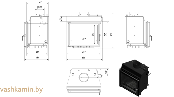 ERYK/PW/10/W каминная топка с водяным контуром