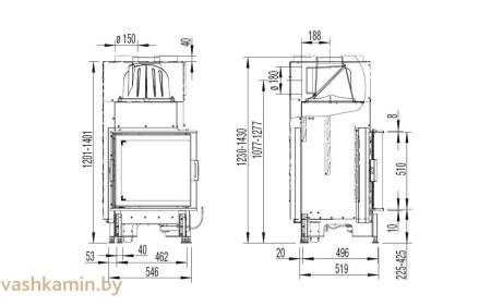 Austroflamm 55x55x51 K Угловая каминная топка