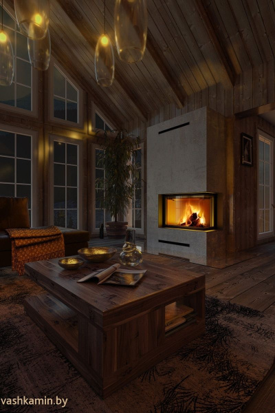 IMPRESSION R/L 2G S 58.60.34.21-угловая каминная топка с черным шамотом